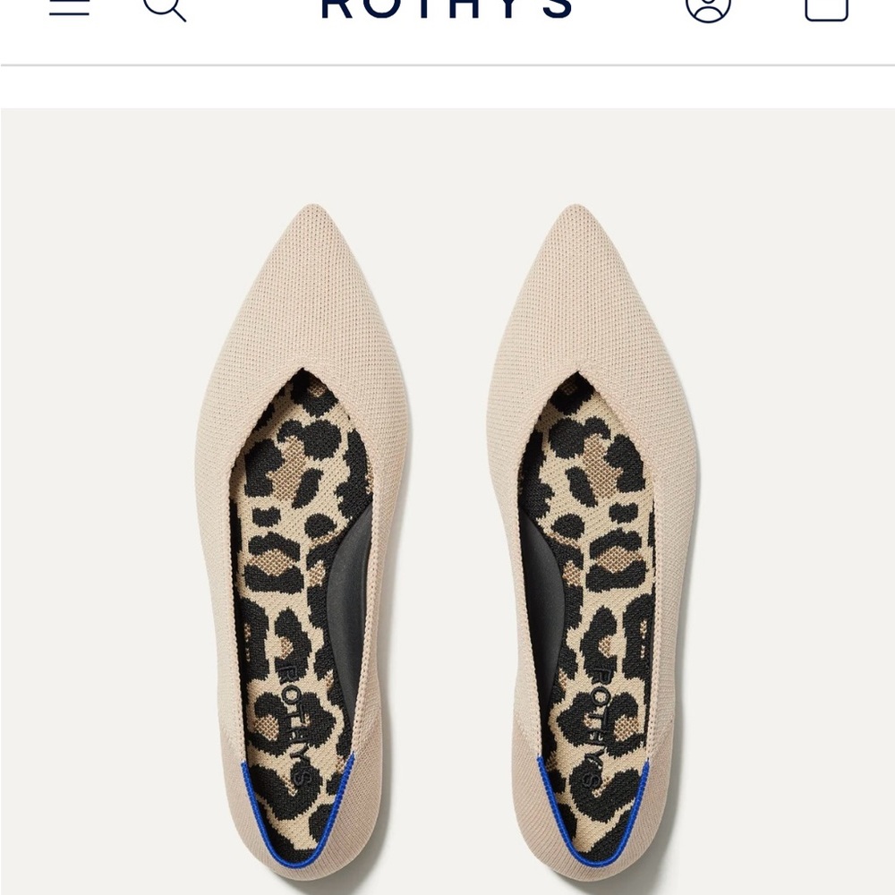 Rothy's the Point II Cream Pointed Flats with Leopard Print Insole